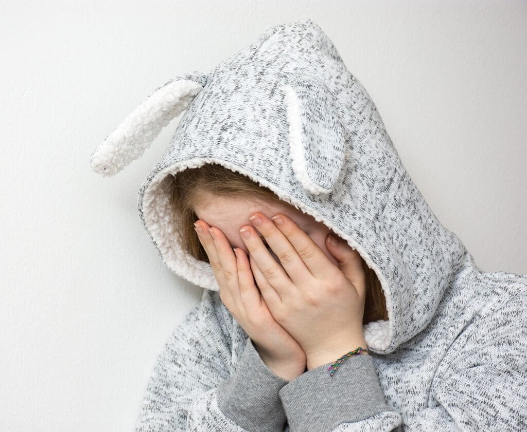 desperate, sad, depressed, cry, hopeless, loss, worries, teenager, despair, depression, girl, tormented, torment, sadness, fear, anxious, tears, grief, defenseless, alone, lonely, bullying, rabbit, bunny, hood, onesie, emotion, young, person, sad girl, human, problem